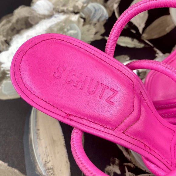 Schutz Shalla Angled-Heel Sandals in Hot Pink Size 10B. - Picture 4 of 14